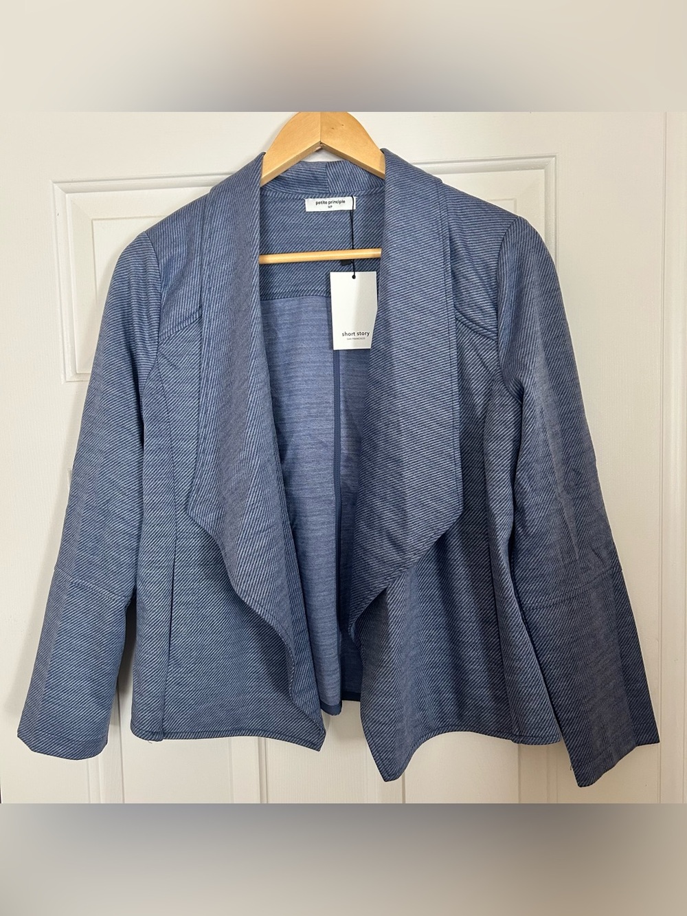 Skies Are Blue Women’s Sweater Blazer Slate Blue Cardigan Open Front Size MP